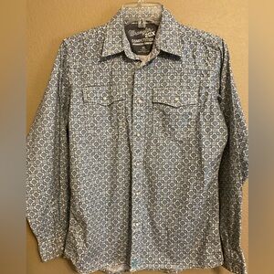 Youth Boy Wrangler 20X Competition Blue Geometric Shirt Size XL Pearl Snaps